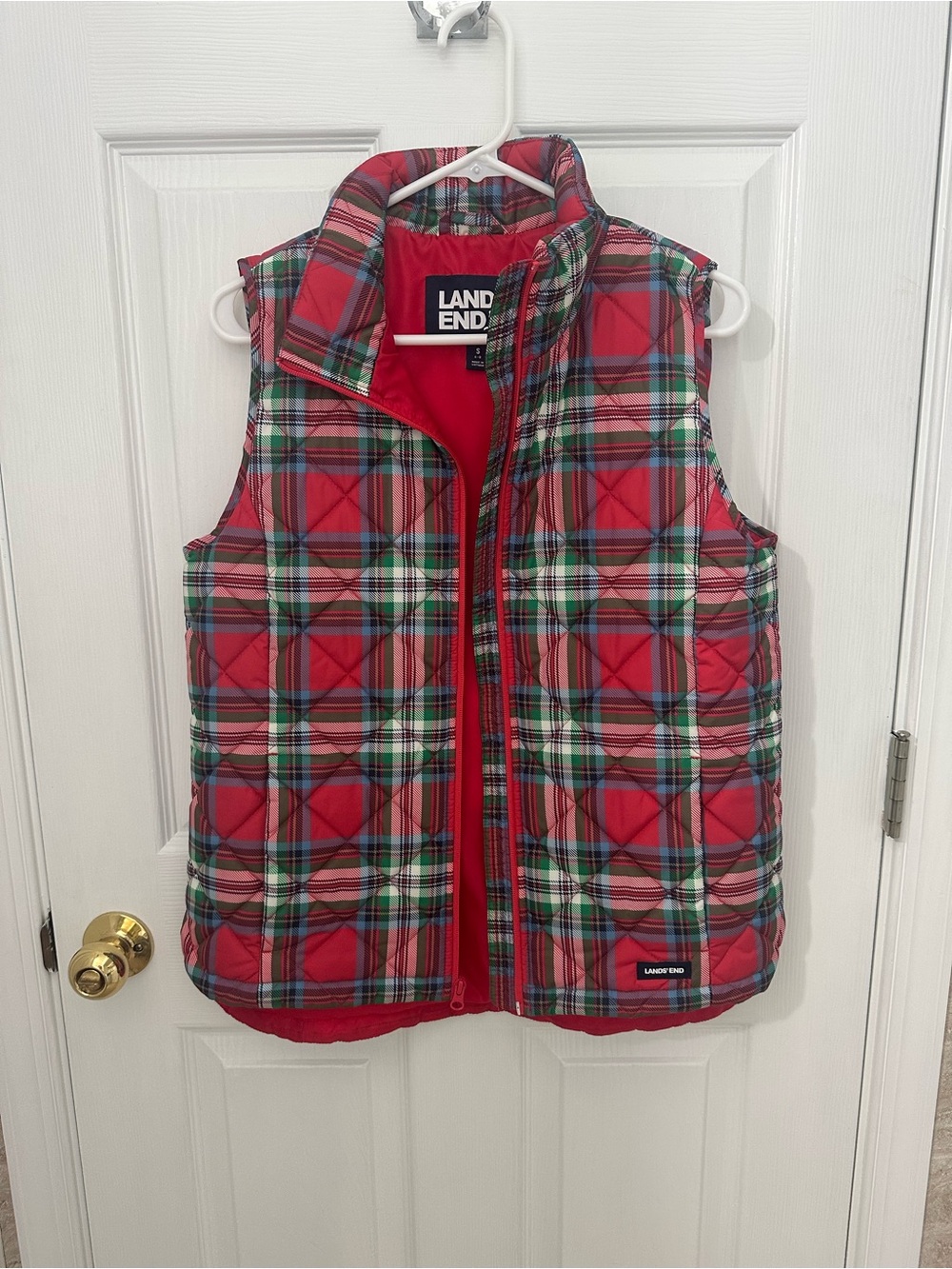 Lands' End Red and Green Plaid Quilted Vest